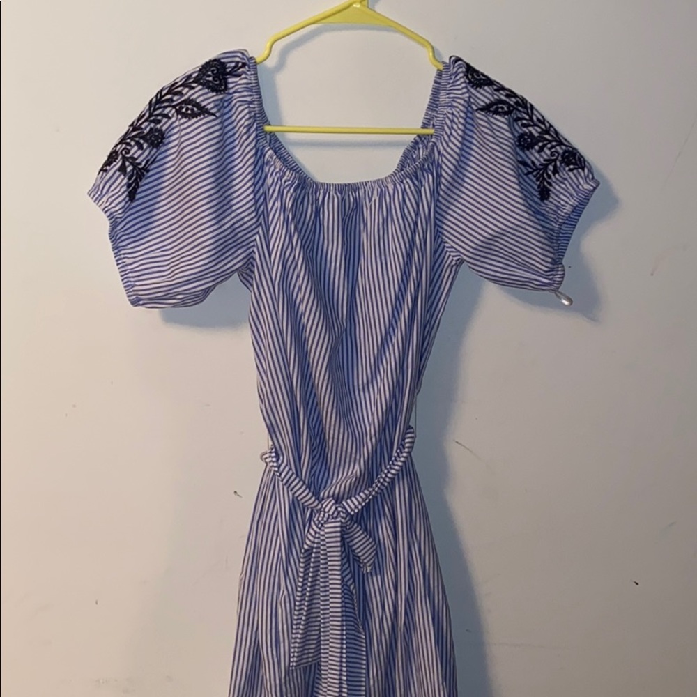 Blue and white striped dress